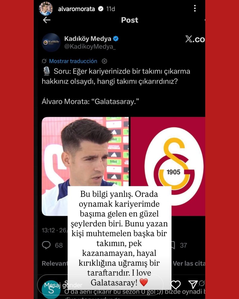 Alvaro Morata'dan Galatasaray açıklaması! O paylaşımı yalanladı 2 alvaro moratadan galatasaray aciklamasi o paylasimi yalanladi 0 Lh9aSITp