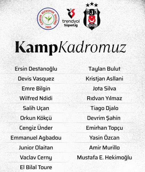 Beşiktaş'ın Çaykur Rizespor kadrosu belli oldu! 2 eksik açıklandı... 2 besiktasin caykur rizespor kadrosu belli oldu 2 eksik aciklandi 0 R9DZDH5n