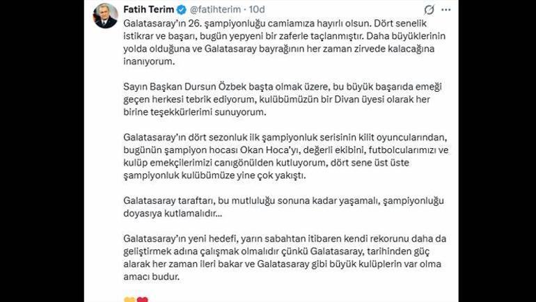 Fatih Terim'den Galatasaray iletisi: 'Tarihinden güç alarak her vakit ileri bakar' 2 fatih terimden galatasaray iletisi tarihinden guc alarak her vakit ileri bakar 0 mKDysafY