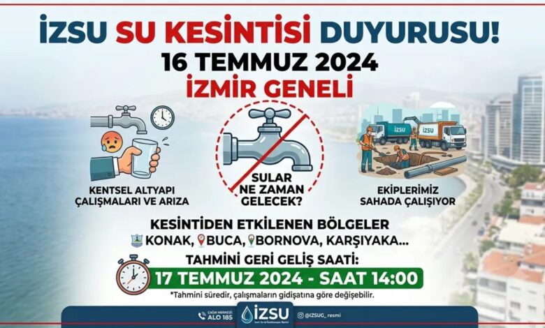 16 temmuz izmir su kesintisi izsu sular ne vakit gelecek eSaLqnp5
