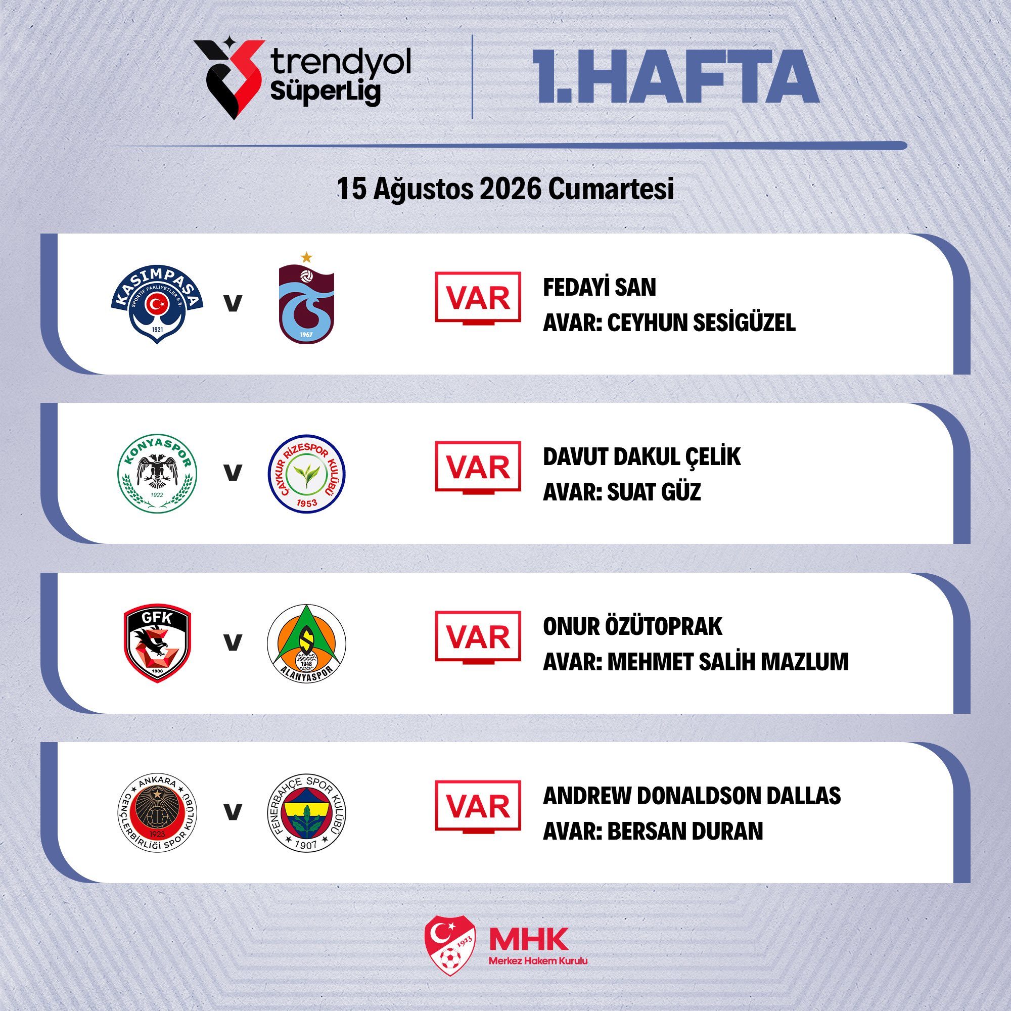 gunun maclarinda var hakemleri aciklandi 0 nH9Cfcfq