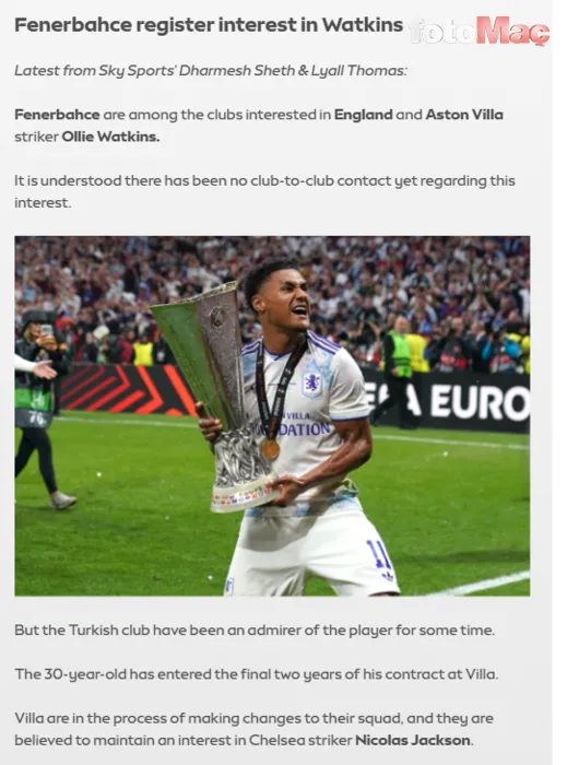 Fenerbahçe'ye transferde Ollie Watkins müjdesi! 11 fenerbahceye transferde ollie watkins mujdesi 9 sRbetVps