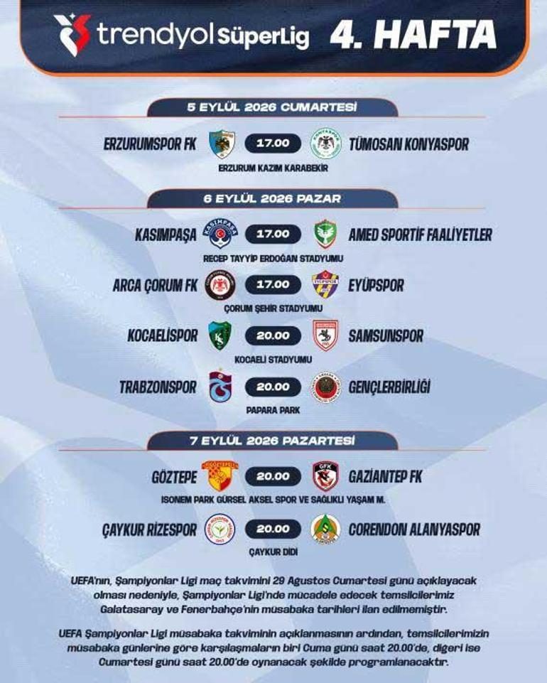 super ligde 4 hafta programi aciklandi fenerbahce ve galatasaray ayrintisi 0 JzrwbUqQ