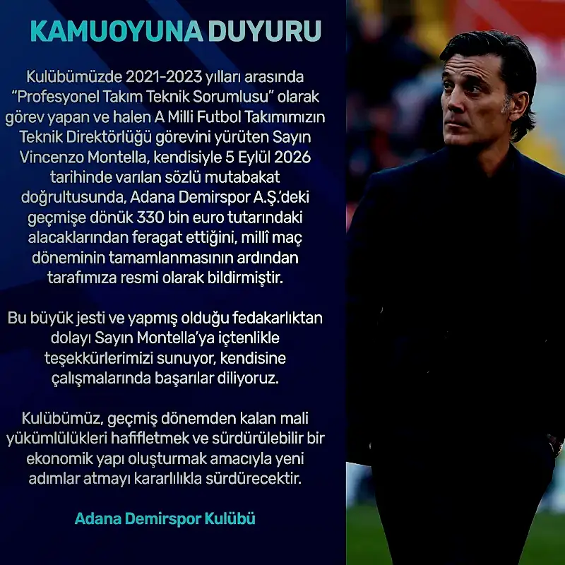 Adana Demirspor'dan Vincenzo Montella'ya teşekkür! 2 adana demirspordan vincenzo montellaya tesekkur 0 9mSUGg25