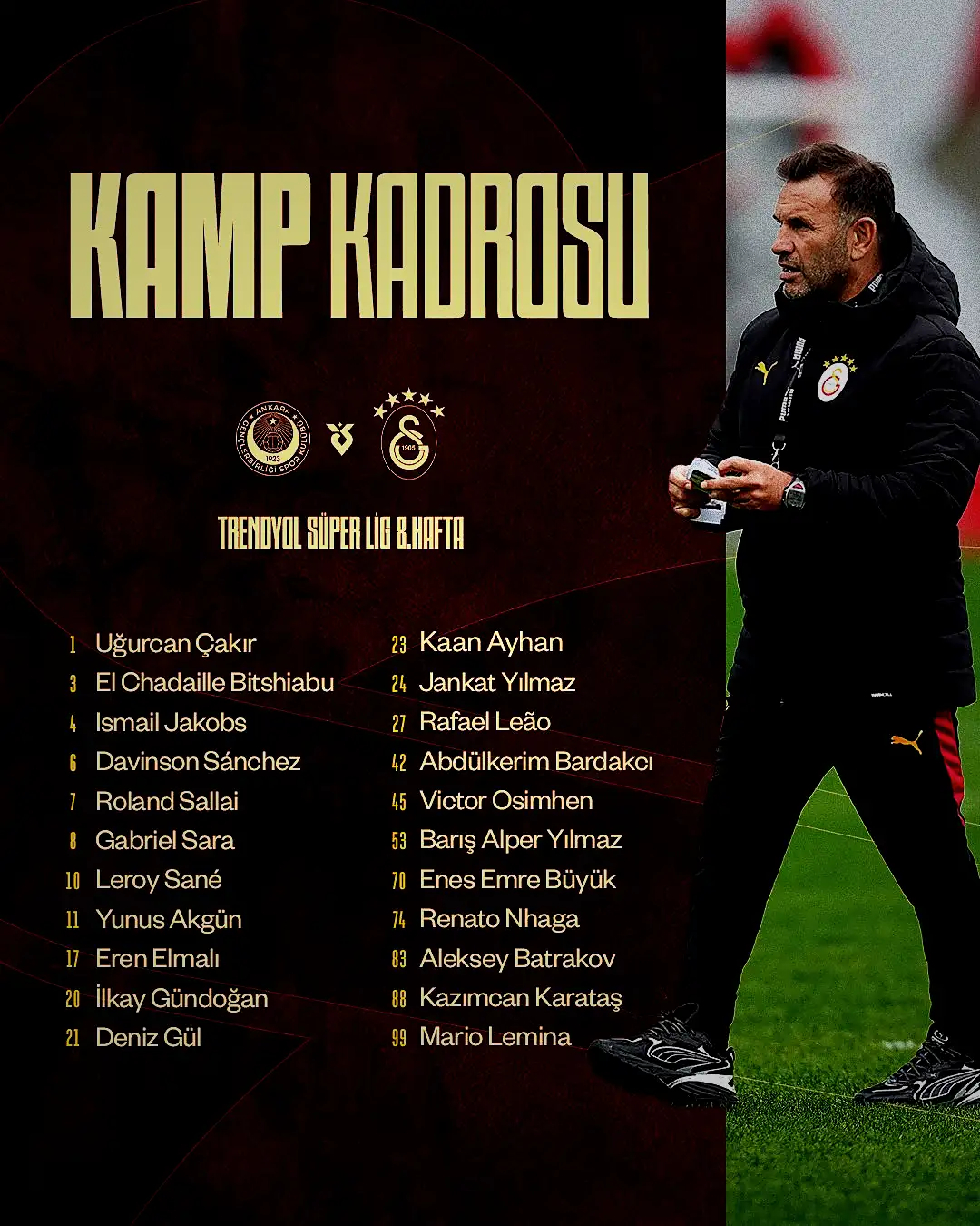 Galatasaray'ın Gençlerbirliği maçı kafilesi açıklandı! 3 eksik... 2 galatasarayin genclerbirligi maci kafilesi aciklandi 3 eksik 0 bqHZ3hbF